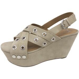 MARC FISHER Tan Bloom Suede Grommet Embellished Platform Wedge Sandals 8 Women's